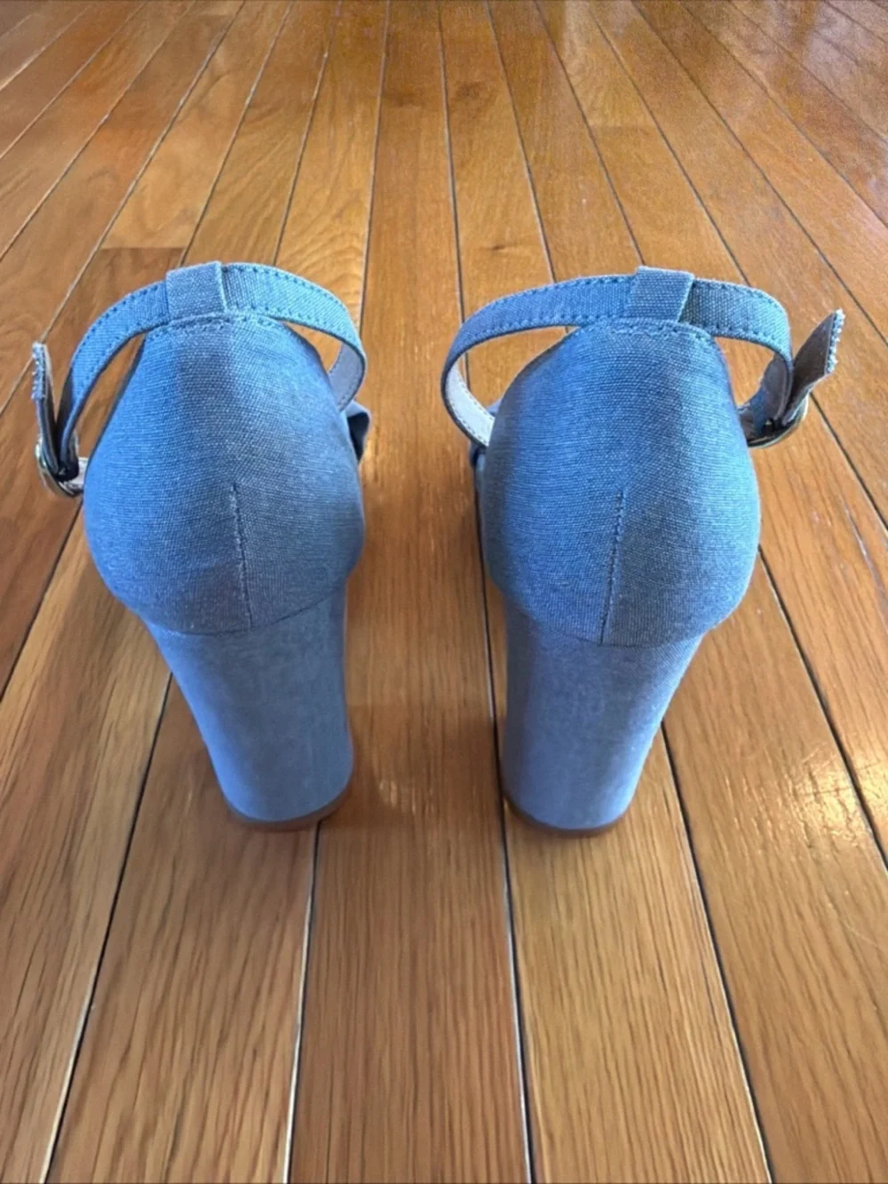 New Loft Tie Knot Blue Denim Platform Heels Shoes Size 7.5 casual, career, club